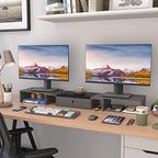 WESTREE Triple Dual Monitor Stand Riser with Drawer,Extra Large Adjustable for 2~3 Monitors,Solt for Phone & Tablet, Desktop Organizer Stand for Computer,Laptop,Printer,TV - size: Large-grey