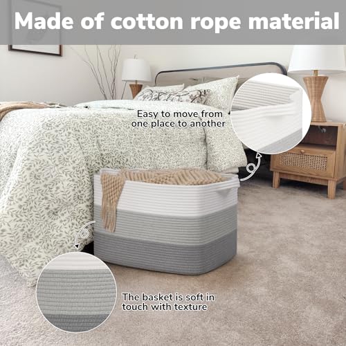 Goodpick Large Woven Basket, Rectangle Rope Storage Baskets for Organizing, Blanket Basket with Handles for Living Room, Nursery, Gradient Gray, 18 x 14 x 12 Inches - color: Gradient Grey, size: 18"L x 14"W x 12"H