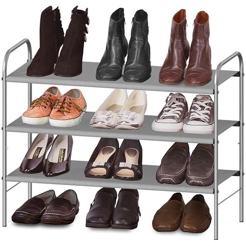 Simple Houseware 3-Tier Shoe Rack Storage Organizer, Grey – Space-Saving Shoe Shelf, Holds 9–16 Pairs, Sturdy Metal Frame, Easy Assembly – Closet, Entryway, Bedroom Shoe Storage Solution - color: Grey, size: 3-Tier