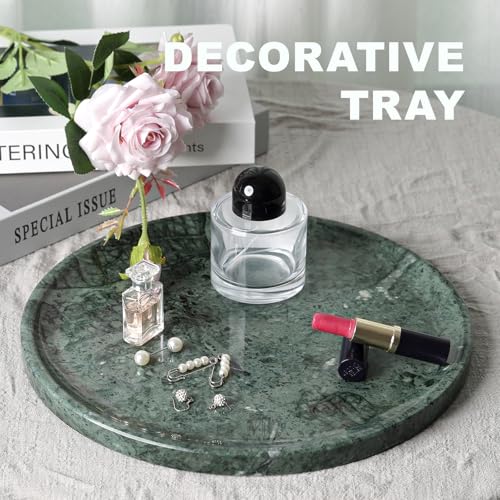 Karibiber Natural Marble Serving Tray, 11.8in Marble Round Tray, Green Stone Bathroom Tray for Countertop, Decorative Vanity Trays, Coffee Table Trays, Jewelry & Perfume Holder - color: Green