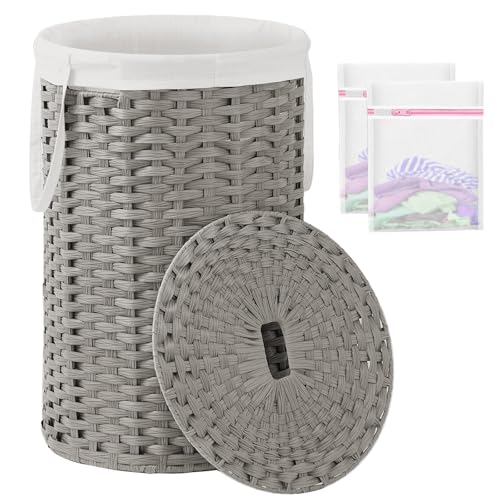 SETVSON Large Laundry Hamper Laundry Basket Round 34.3 Gal (130 L) Handwoven Wicker Laundry Baskets Rattan Laundry Basket with Laundry Bag Handles 2 Mesh Bags for Living Room Bedroom Gray - color: Gray, size: 130L