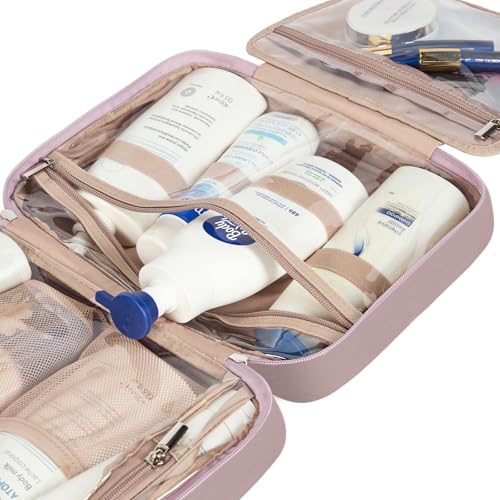NISHEL Travel Toiletry Bag for Women, Makeup Essentials Organizer, Hanging Case for Accessories, Cosmetics, Large Size, Peach Pink - color: Peach-Pink, size: Large