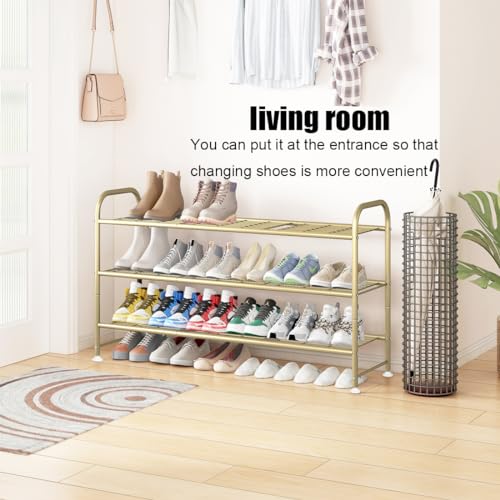 LINZINAR Shoe Rack Long 3 Tier Shoe Storage Organizer Metal Wide Shoe Shelf for Closet Entryway Bedroom 24 Paris Large Capacity, Gold - color: Gold, size: 3-Tier