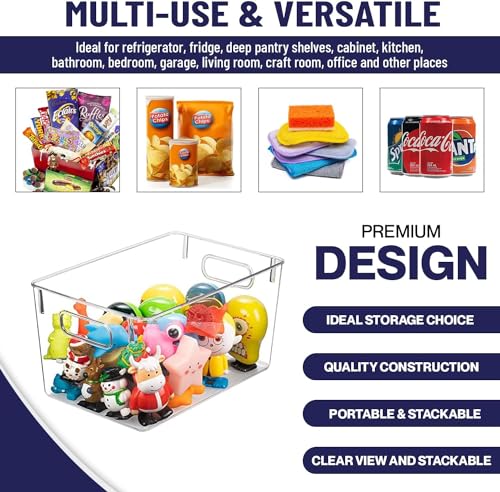 Clear Plastic Storage Bins, Pantry Organizers and Storage Containers Fridge Organizer Bins for Organizing Kitchen Cabinet Organizer Bin Bathroom Freezer Refrigerator Organization - size: 10 x 6 x 5.1
