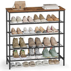 VASAGLE Shoe Rack, Shoe Storage Rack for Closet, Entryway, Living Room, Free Standing Metal Organizer Shelf, 5 Tiers, 11.8 x 29.5 x 34.3 Inches, for 18–24 Pairs, Rustic Brown and Ink Black ULBS050KD01 - size: 5 Tiers (29.5"W)