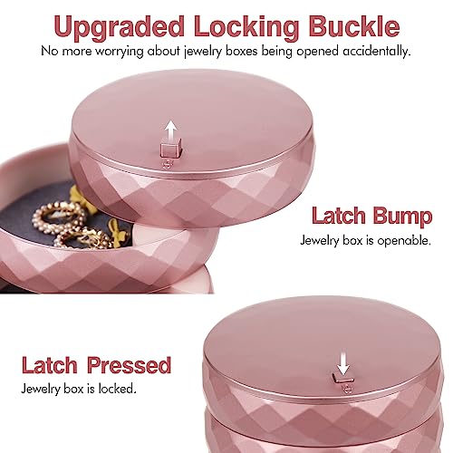 CONBOLA Travel Jewelry Case Box, Small Jewelry Organizer Earring Holder for Women, 5-Layer Rotating Jewelry Storage Tray with Lid for Bracelets Rings Bracelets - color: rose
