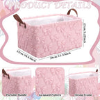 Kathfly 3 Pcs Bow Foldable Storage Baskets Pink Bow Plush Faux Fur Jacquard Design Laundry Basket with Handles Waterproof Storage Bins Fabric Shelf Baskets for Organizing Closet Clothes - style: Pink Bow