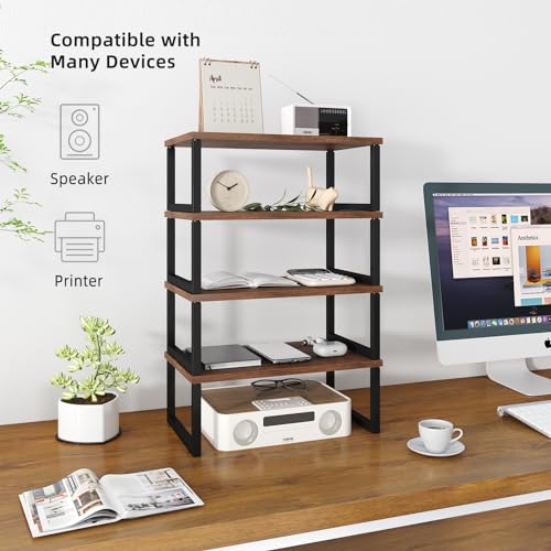 Simple Trending 2 Pack Monitor Stand Riser, Wood Desk Storage Organizer for Office Laptop, Computer, Antique Brown
