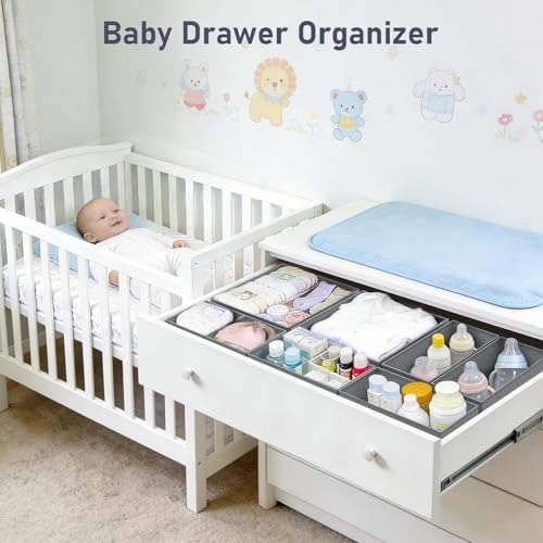 DIMJ Drawer Organizer Clothes- 26 Pack Baby Dresser Organizer for Nursery, Small Fabric Closet Drawer Organizer Bins for Underwears Socks, Foldable Storage Dividers Organization for Bedroom - color: Gray, size: 26 Pack
