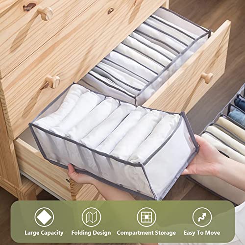 TOOVREN Jeans Organizer Extra Large 9 Grids, Closet Organizer with Foldable Drawer Compartments, Washable Clothing Storage Box 3-Pack - color: Upgraded 3PCS(Large 9 Grids,Gray)