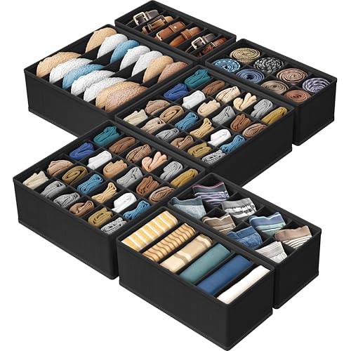 Simple Houseware Closet Underwear Organizer Drawer Divider Assorted 7 Pieces, Black - color: Black, size: 7 Pack