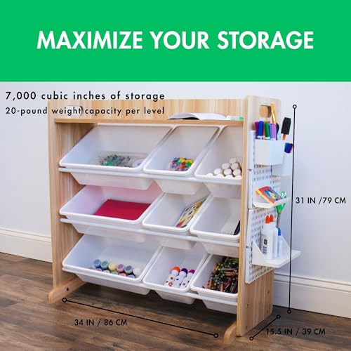 Humble Crew Toy Storage Organizer with 9 Removable Storage Bins for Kids Playroom, 3-Tier with Top Shelf Toddler Toy Organization, Natural/White - color: Natural/White