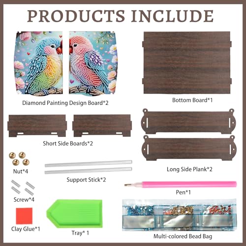 antor DIY Diamond Painting Wooden Storage Box, Parrots Special Shaped Rhinestone Art Flip Cover Organizer, Handmade Desktop Diamond Art Storage Box Decorations Gift for Adults - color: Parrot
