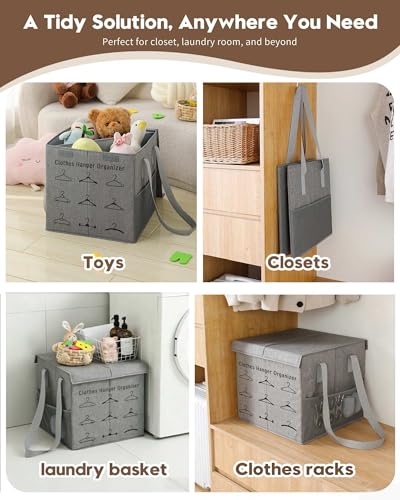 Large Sturdy Hanger Storage, Hanger Organizer Space Saver, Portable Hanger Holder Organizer with Handles, Hanger Organizer Stacker Box Caddy Containers for Closet Laundry Rooms (1 Pack)