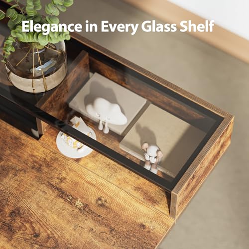 Agilestic Glass Standing Desk with Storage, 48 Inch Electric Adjustable Desk with Glass Shelf and Cable Management, Sit Stand Up Home Office Computer Table, Splice Board, Rustic Brown - color: Glass-rustic Brown, size: 48 x 24 Inches with 2 drawers