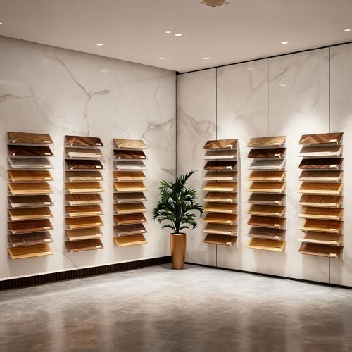 Wall Mounted Floor Tile Storage Rack, 10-Layer Porcelain Sample Display Stand, 55.1in/140cm High Multi Row Ceramic Stone Show Shelf, Card Slot Depth 8.1in/20.5cm (White) - color: White