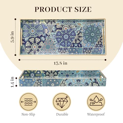 MAONAME Plastic Vanity Tray, Bathroom Counter Tray, Decorative Trays with Handles, Storage Dresser Trays Organizer for Toilet Tank, Jewelry, Makeup, 13.8" x 6" x 1.57" - color: Bohemian-5
