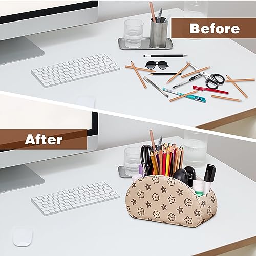 Remote Control Holders Organizer Box with 5 Compartment PU Leather Multi-functional Office Desk Storage Caddy Store Tv Remote for Media Player,Brush,Pencil,Glassees&Office Supplies (Begin+BrownF) - color: Begin+BrownF, size: S