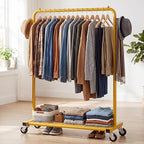 Sywhitta Clothing Rack on wheels, Clothes Rack with Bottom Mesh Storage Shelf,Sturdy Metal Frame,for Hanging Clothes,Coats,Skirts,39.76 "W x 16.06" D x 63.78" H,Gold Yellow - color: Gold Yellow