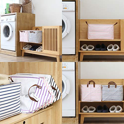 Hinwo 31L Large Storage Bins, 2-Pack Closet Organizers and Storage, Foldable Clothes Storage Baskets with Handles, Containers for Clothing, Blanket, Towels, Toys, Bedding (Pink Stripe) - color: Pink Stripe, size: 16.5" / 31L / 2-Pack