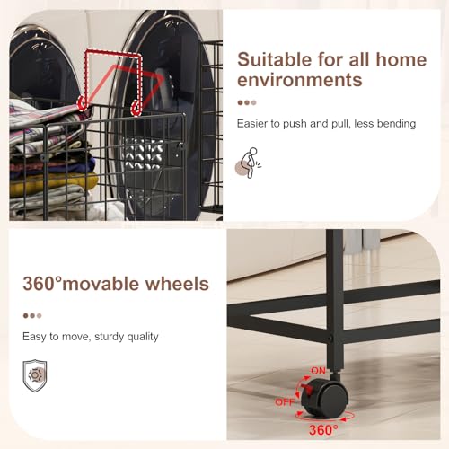 Wire Laundry Hamper Cart,Rolling Laundry Carts with Pull Handle,Black Tall Laundry Basket,Commercial Wire Laundry Hamper Cart-23.6 * 15.75 * 28 inches - style: Medium Oblong-Black