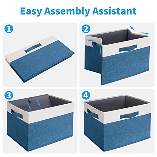 GhvyenntteS 6 Pack Fabric Storage Bins, 15x11x9.6 inch Closet Storage Bins for Shelves with 3 Handles, Foldable Storage Baskets for Shelves, Sturdy Closet Organizers and Storage Boxes, Blue - color: Blue & White, size: Large-6 Pack
