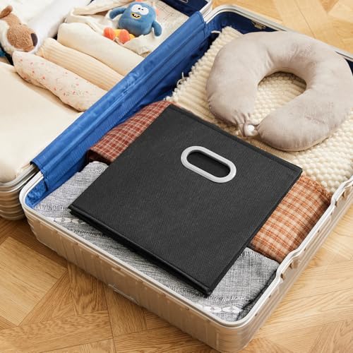 MAX Houser Fabric Storage Bins Cubes Baskets Containers with Dual Plastic Handles for Home Closet Bedroom Drawers Organizers (Black) - color: 12 black