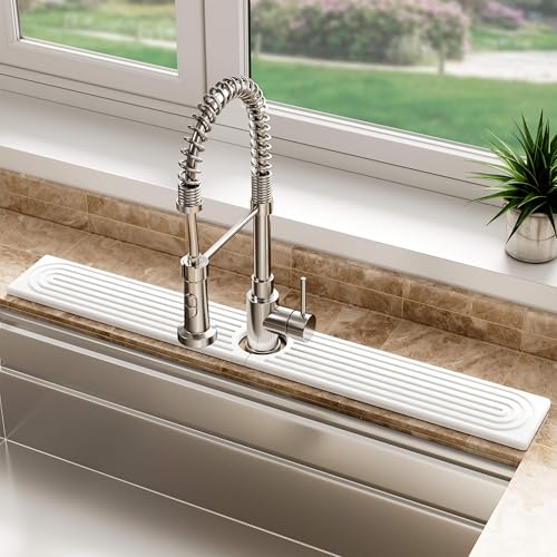 Stone Faucet Mat for Kitchen Sink, Diatomite Sink Protectors - Prevent Moisture Drying Stone Tray Fit Kitchen Counter & Bathroom Counter (White, 30"L x 4"W) - color: White, size: 30" x 4"