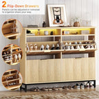 Fluted Shoe Storage Cabinet with 4 Flip Drawers, 47.24" Narrow Shoe Organizer Cabinet with LED Light, Slim Freestanding Shoe Rack Cabinet, Wooden Hidden Shoe Cabinet for Entryway, Hallway(Natural Oak)