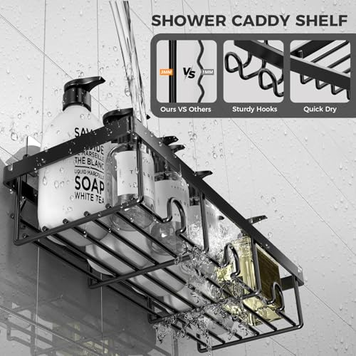 4-Pack Adhesive Shower Caddy - Rustproof Stainless Steel Shower Organizer - Large Capacity No-Drill Shower Shelves for Inside Shower Storage - Versatile Wall Mount Rack for Bathroom & Kitchen (Black) - color: Black