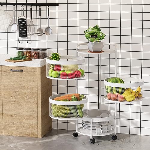 Garden 4 you Rotating Kitchen Storage Shelf Rack, 360° Rotating Fruit and Vegetable Storage Baskets,Multi-Layer Storage Shelf for Kitchen,Living,Room and Bathroom (White,4-Tier)