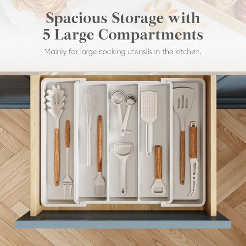 Lifewit Utensil Organizer for Kitchen Drawers, Expandable Cooking Utensil Tray, Adjustable Cutlery Silverware Flatware Holder, Plastic Spatula Tools Storage Divider, 11-18 x 14", White - color: White, size: Medium(11-18''W x 14''D)