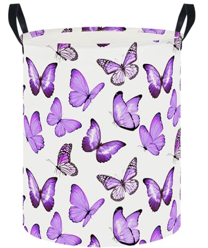 CLOCOR Large Laundry Basket,Waterproof Nursery Hamper,Collapsible Fabric Storage Container,Room Decor,Gift Basket（Deep Purple Butterfly - color: Deep Purple Butterfly