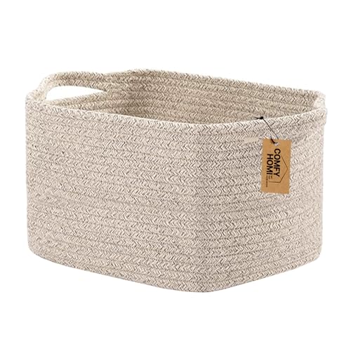 COMFY-HOMI Storage Basket for Shelves, Woven Baskets for Storage, Cotton Rope Basket for Toys,Towel Baskets, Toy Storage Organizer, Storage Cube Bin, Organization and Storage-All Brown - color: All Brown, size: 13.5"X11"X9.5"