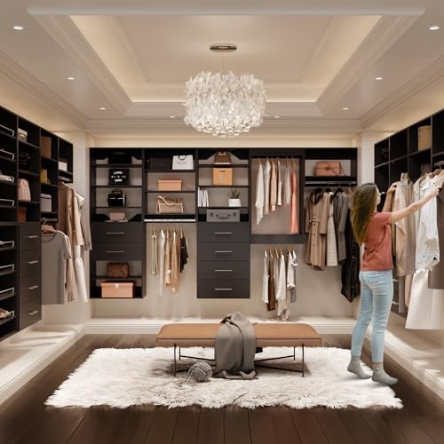 ROOMTEC Modular Closet System, 40" Wall Mounted Closet Organizer with Hanging Rods and Shoe Shelf, Wooden Tower for Walk-In Closets, Wardrobe Storage Kit, Black - size: 40" Wide, style: Model 15