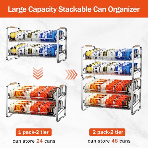 MAXIFFE 2-Tier Can Organizer for Pantry, 16.9"W × 11.5"D × 16.7"H, Stackable Metal Adjustable Hold 40 Cans Rack Storage Holder Dispenser for Soda Drinks Fruits, for Kitchen Countertop, 2 Pack Chrome - color: Chrome, size: 2 Tier - 2 Pack