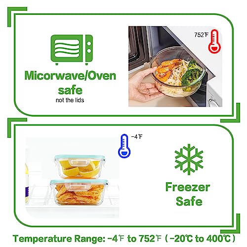 HOMBERKING 24pc Glass Food Storage Containers with Lids, Glass Meal Prep Containers, Airtight Bento Boxes, BPA Free & Leak Proof, Pantry Kitchen Storage(12 lids & 12 Containers) - Blue - color: Blue