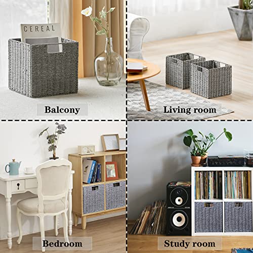 Vagusicc Wicker Basket, Set of 2 Hand-Woven Wicker Storage Basket, Foldable 11 inch Cube Storage Bins, Storage Baskets for Organizing Shelves, Closet Organizers and Storage Bins, Gray (11″×11″×11″) - color: Grey, size: 11'' x 11'' x 11''