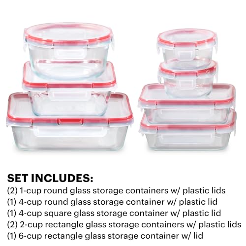 Pyrex Freshlock (7-Pack) Glass Food Storage Containers Set, (1, 2, 4 Cups) Airtight & Leakproof Plastic Locking Lids BPA-Free, Meal Prep Containers Set, Freezer Dishwasher Microwave Safe - size: 7 Pack