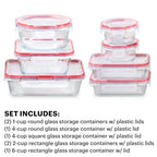 Pyrex Freshlock (7-Pack) Glass Food Storage Containers Set, (1, 2, 4 Cups) Airtight & Leakproof Plastic Locking Lids BPA-Free, Meal Prep Containers Set, Freezer Dishwasher Microwave Safe - size: 7 Pack