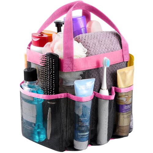 Lifewit Mesh Shower Caddy Portable for College Dorm Room Essentials with 7 Pockets, Freestanding Hanging Organizer Basket, Quick Dry Tote Bag for Camping, Bathroom, Beach, Travel, 1 Pack, Pink - color: Pink