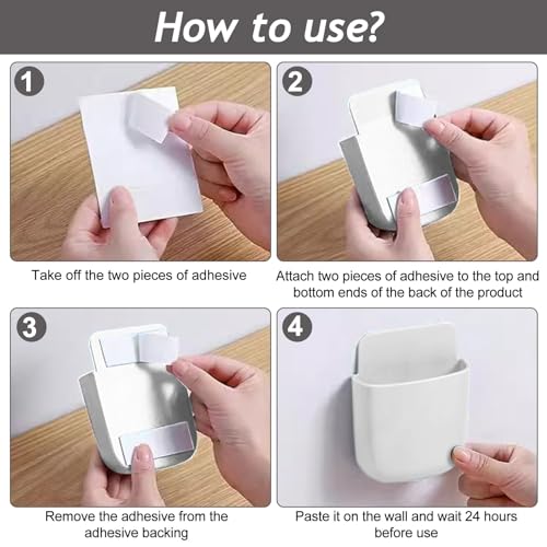 Remote Control Holder, Wall Mount Pen Holder Hole-Free Self Adhesive Phone Charging Organizer Pencil Storage Containers for Home Office School Supply Orgaizer(White) - color: White