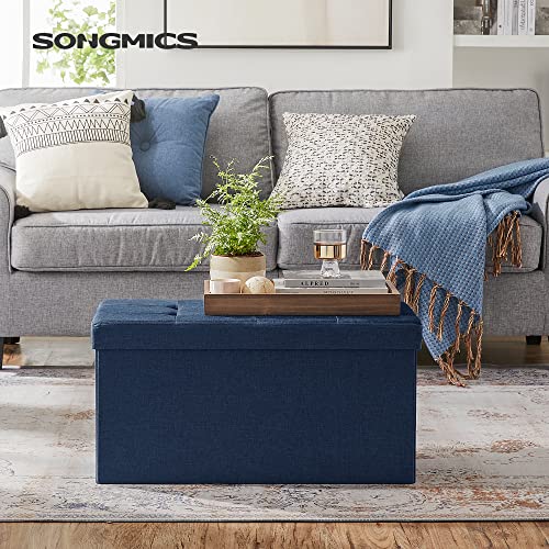 SONGMICS MAZIE Collection - 30 Inches Folding Storage Ottoman Bench, Ottoman Foot Rest, End of Bed Bench, Storage Chest, Load 660 lb, for Living Room, Bedroom, Entryway, Midnight Blue ULSF47IN - color: Midnight Blue, size: 15"D x 30"W x 15"H