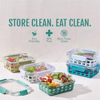 Ello Duraglass 3.4 Cup Meal Prep Sets 10Pc, 5 Pack Set- Glass Food Storage Container with Silicone Sleeve and Airtight BPA-Free Plastic Lids, Dishwasher, Microwave, and Freezer Safe, Olive Tree - color: Olive Tree, size: 3.4 Cup