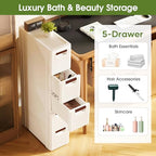 5 Drawers Narrow Storage Cabinet, Slim Bathroom Storage Cabinet, Plastic Rolling Cart Organizer for Small Spaces, Laundry, Office, Home, White - size: 5 Drawer
