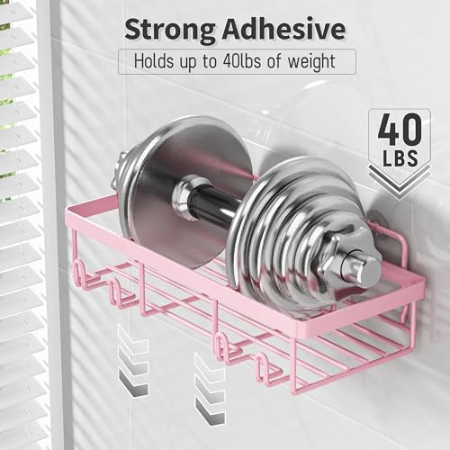 Liuoud 5 Pack Shower Caddy Organizer Rack Shelf for Inside Shower, Adhesive Bathroom Wall Storage Basket Rustproof Stainless Steel Shampoo Holder, Girly Bathroom Accessory Decor Set, Pink - color: Pink