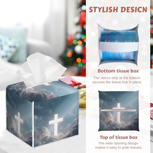 Tissue Box Cover - Cross in Heaven Tissue Holder, Square Leather Napkin Holder Facial Paper Case Decorative Tissues Cover for Home Kitchen Dining Bathroom Office, 2 Pcs - color: Cross in Heaven