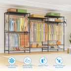 Ulif E13 Max Heavy Duty Clothes Rack（With 4 Hanger Rods & 8 Shelves） Freestanding Clothing Racks for Hanging Clothes，Adjustable Closet，Metal Garment Rack 86" W x16 D x77 H，Max Load 1100LBS，Black - color: Black, size: E13 Max
