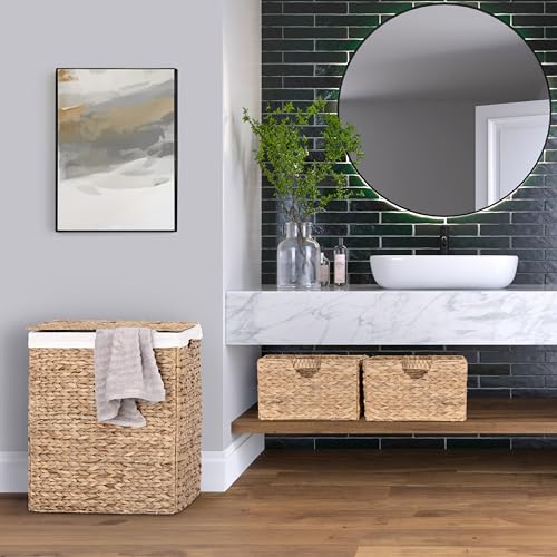 Seville Classics Premium Natural Handwoven Portable Laundry Bin Basket with Carrying Handles, Natural Water Hyacinth, Rectangular, Volume: 2.5 bushels or 3.1 cu. ft, 18.5" W x 12.2" D x 24" H - color: Natural Water Hyacinth, size: Rectangular, 18.5" W x 1