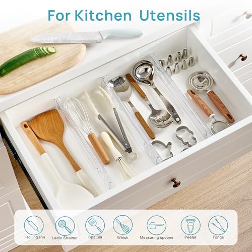 Vtopmart 8 Pack 2.36" Short Upgrade Drawer Dividers for Kitchen Drawer, 12.8"-22.3" Expandable Kitchen Drawer Organizer, Clear Plastic Organizer Separator for Flatware, Utensil, Cutlery, Underwear - size: Short-2.36"